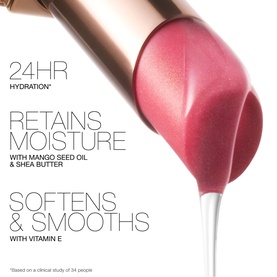 NARS Afterglow Lip Balm in Triple X, rosy-pink bullet shown close up with hydration and moisture benefit text overlaid