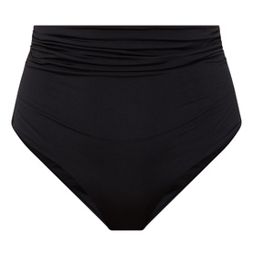 Max Mara black bikini brief with ruched high-waist band and smooth front panel in polyamide-elastane fabric
