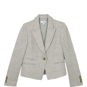 Ezra Herringbone Single-Breasted Cropped Blazer