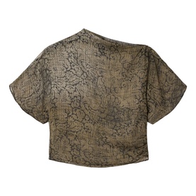 All Saints cropped top in Sirius Gold Black, short sleeves, abstract botanical print, relaxed boxy fit, back view