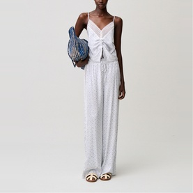 Printed Lace Trim Straight Leg Trousers