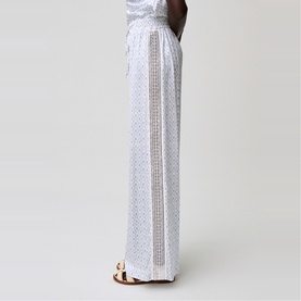 Printed Lace Trim Straight Leg Trousers