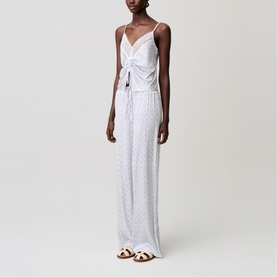 Printed Lace Trim Straight Leg Trousers