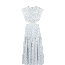 Printed Lace Trim Flared Dress