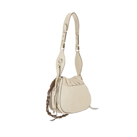 Isabel Marant Bolton Beaded Crossbody Bag in chalk suede with gold-tone hardware, braided tassel detail, and adjustable crossbody strap