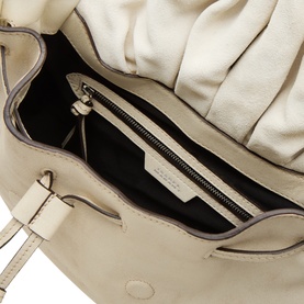 Isabel Marant Bolton Beaded Crossbody Bag in Chalk suede, interior view showing zip pocket and silver-tone hardware detail