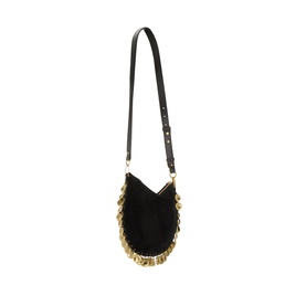 Isabel Marant Oskan Soft Zip Medallions Crossbody Bag in black suede with gold-tone medallion trim, adjustable crossbody strap, and gold hardware