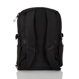 Lululemon New Crew Backpack 22L in Black/Graphite Grey, rear view showing padded shoulder straps, zip top, and side pockets