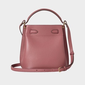Mulberry Islington Bucket Bag in Pink Scrumpy leather, gold-tone hardware, Postman's Lock detail, top handle and adjustable crossbody strap
