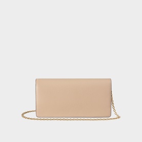 Mulberry Darley Clutch in Crumpet leather with soft gold-tone hardware and detachable gold chain strap, rear view