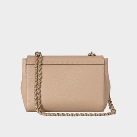 Mulberry Lily Small Crossbody Bag in Crumpet, rear view, textured bovine leather, woven leather and chain strap, soft gold-tone hardware