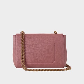 Mulberry Lily Small Crossbody Bag in Pink Scrumpy pebbled leather, rear view, with woven leather and gold-tone chain shoulder strap.