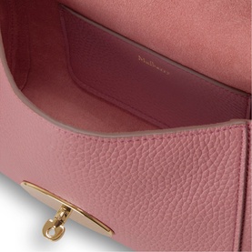 Mulberry Lily Small Crossbody Bag in Pink Scrumpy, open view showing pink lining, internal slip pocket and soft gold-tone postman's lock closure