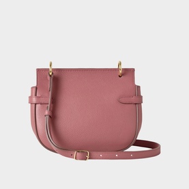 Mulberry Amberley Small Satchel in Pink Scrumpy leather, rear view, gold-tone hardware, adjustable crossbody strap with buckle detail