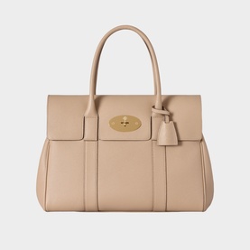 Mulberry Bayswater Small Top Handle Bag in Crumpet leather with soft gold-tone postman's lock closure, dual top handles and leather fob