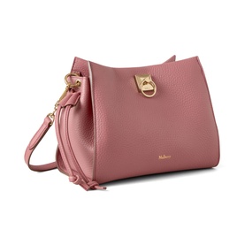 Mulberry Iris Small Top Handle Bag in Pink Scrumpy pebbled leather with soft gold-tone keystone lock closure and shoulder strap