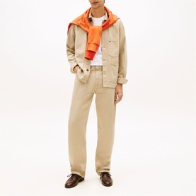 Flag Embroidery Washed Denim Chore Jacket
