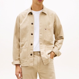 Flag Embroidery Washed Denim Chore Jacket