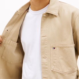 Flag Embroidery Washed Denim Chore Jacket