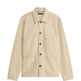 Flag Embroidery Washed Denim Chore Jacket