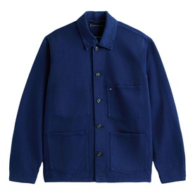 Flag Embroidery Washed Denim Chore Jacket