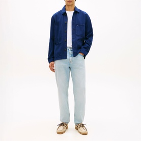 Flag Embroidery Washed Denim Chore Jacket