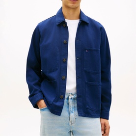 Flag Embroidery Washed Denim Chore Jacket