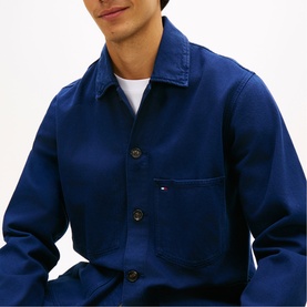 Flag Embroidery Washed Denim Chore Jacket