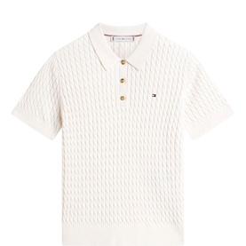 Flag Logo Cable Knitted Polo Shirt