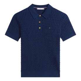 Flag Logo Cable Knitted Polo Shirt