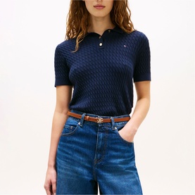 Flag Logo Cable Knitted Polo Shirt