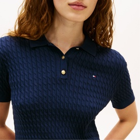 Flag Logo Cable Knitted Polo Shirt