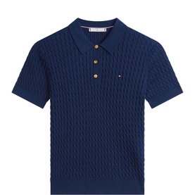 Flag Logo Cable Knitted Polo Shirt