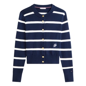 Embroidered Logo Striped Cardigan
