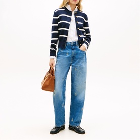 Embroidered Logo Striped Cardigan