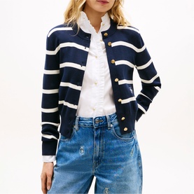 Embroidered Logo Striped Cardigan
