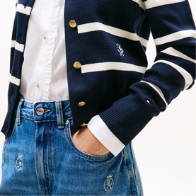 Embroidered Logo Striped Cardigan