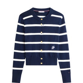 Embroidered Logo Striped Cardigan