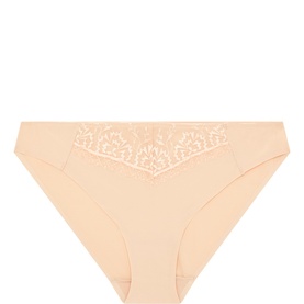 Chantelle Every Curve Briefs in nude with floral lace panel at front, moderate coverage Brazilian brief with flat seams
