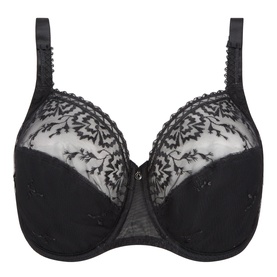 Chantelle Full Cup Bra in black with floral lace overlay, sheer mesh cups, underwire support and adjustable straps