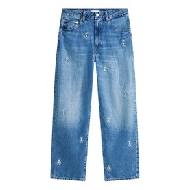 Logo Embroidery Tapered Barrel Leg Jeans