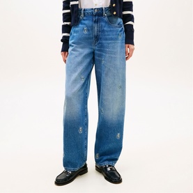 Logo Embroidery Tapered Barrel Leg Jeans