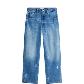 Logo Embroidery Tapered Barrel Leg Jeans