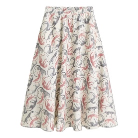 Tiger Print A-Line Linen Skirt