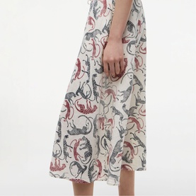 Tiger Print A-Line Linen Skirt