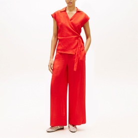 Flag Logo Linen Wide Leg Trousers