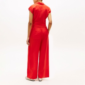 Flag Logo Linen Wide Leg Trousers