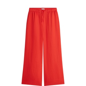 Flag Logo Linen Wide Leg Trousers