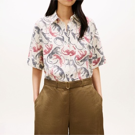 Flag Logo Animal Print Linen Shirt