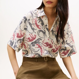 Flag Logo Animal Print Linen Shirt